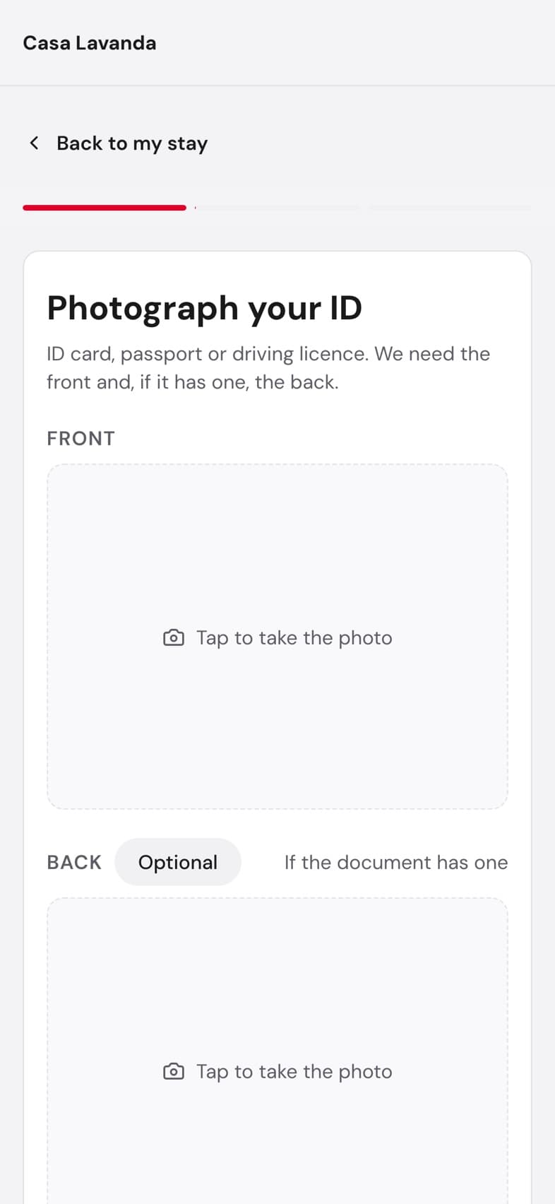 Bedly check-in: photograph your ID